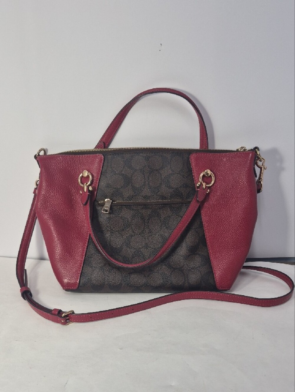 Coach Signature Satchel with Red Trim and Gold Hardware - Picture 3 of 9